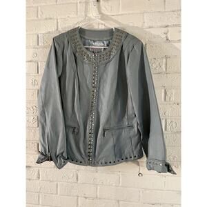 Leather Jacket Moto Bradley Bayou Blue Studded Women’s Full Zip Large